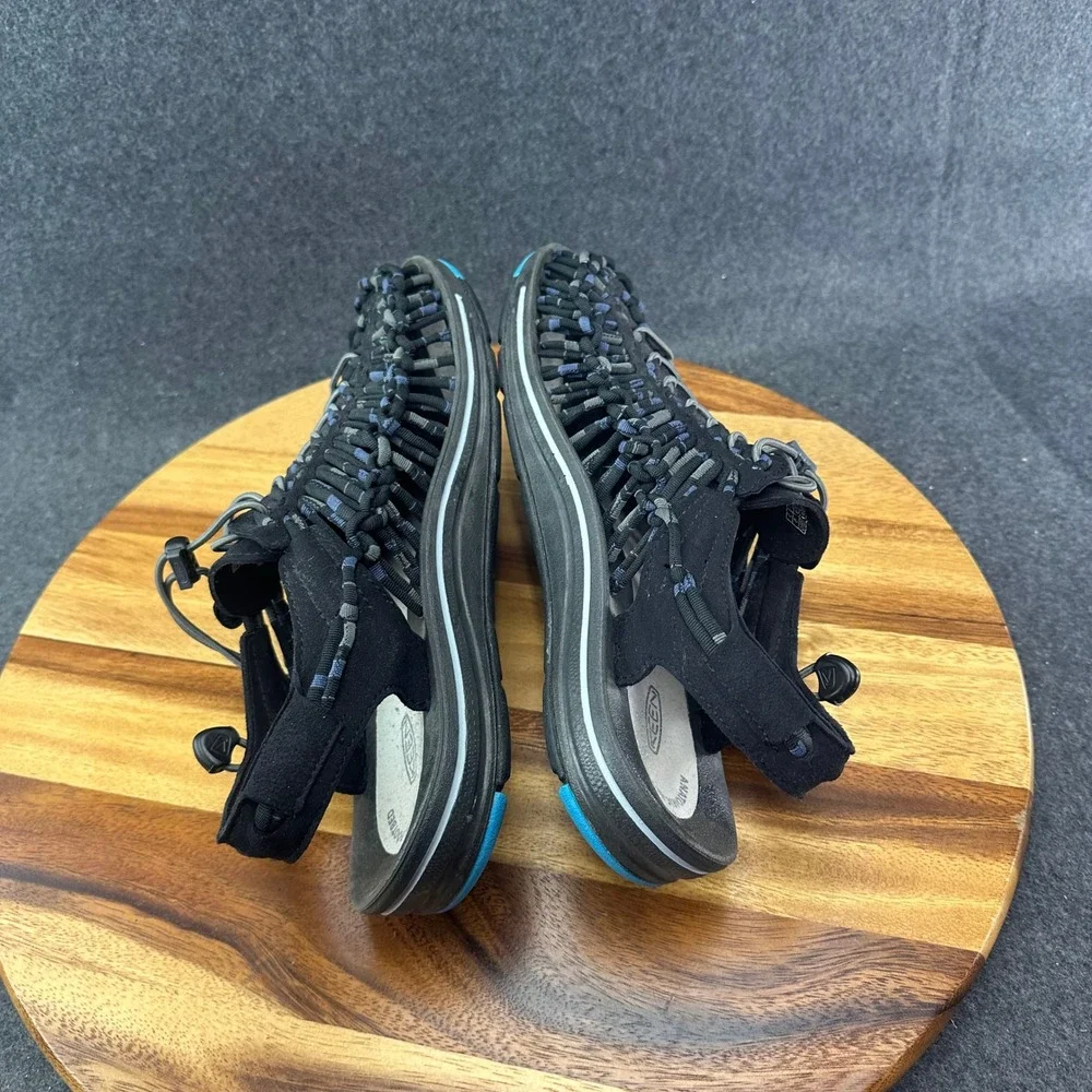 Keen Sandals Uneek Hiking Slip On Mens 10.5 Black Blue Braided Rope Cord 1014617
